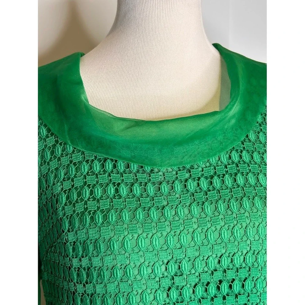 VTG R T Paras Manila Womens Emerald Green Lace Overlay Cowl Neck Shift Dress Med